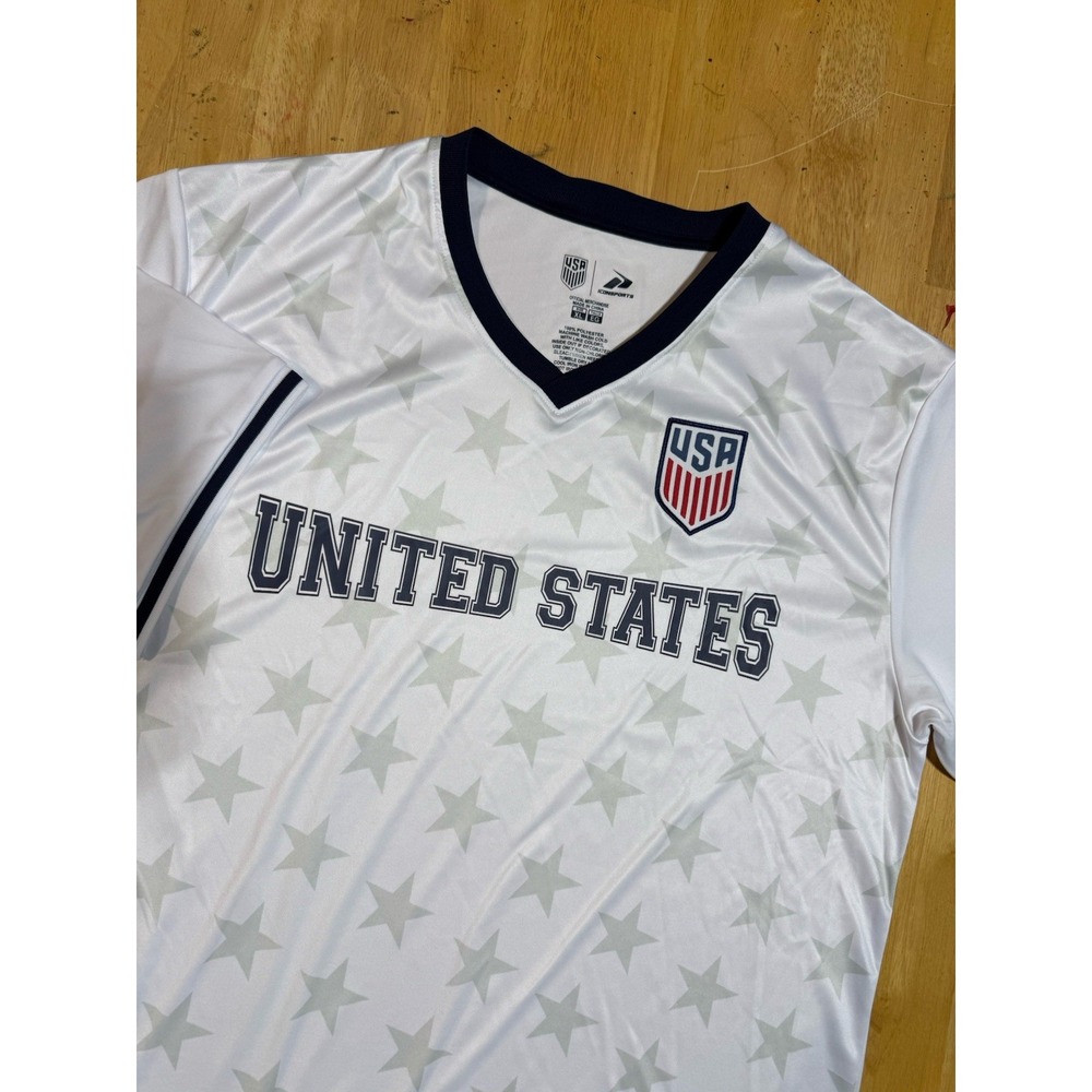 Icon Sports USA Soccer Jersey Adult White Polyester Stars V-Neck Shirt XL